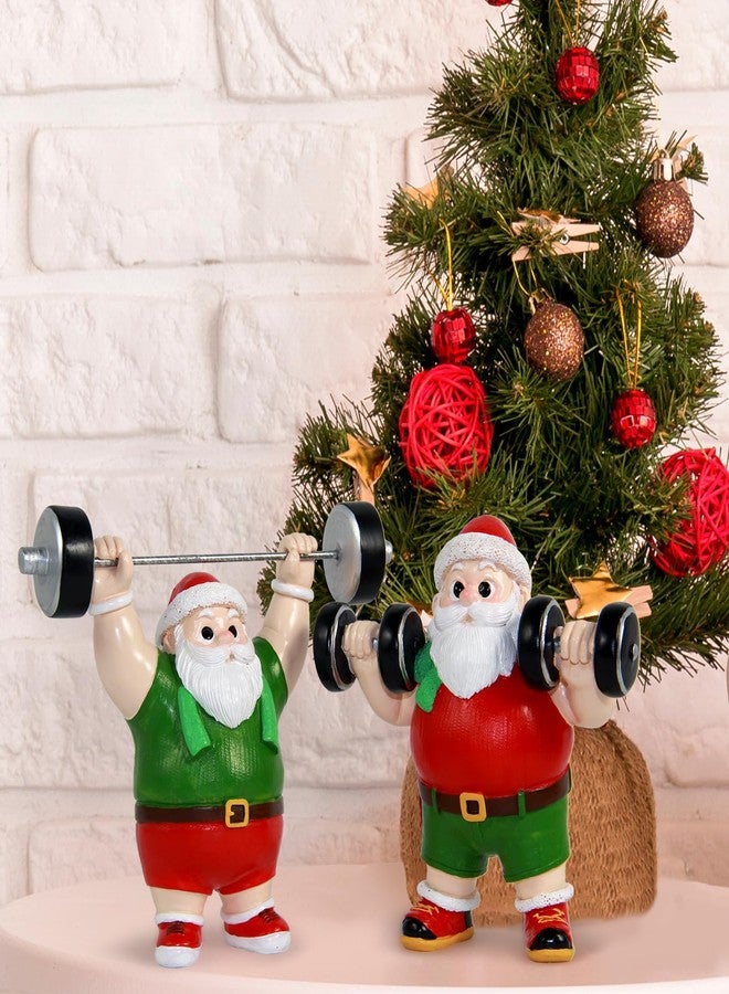 snaxuda Christmas Figurines, 2pcs Santa Claus Weightlifter Dumbbell Ornaments Bodybuilder Ornament Resin Santa Figurines for Xmas Decoration Christmas Party Supplies - Image 4